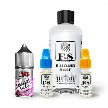Bubblegum by IVG and F&S Custom Base bundle - DIY e liquid kit 240ml Bubblegum by IVG and F&S Custom Base bundle - DIY e liquid kit 240ml